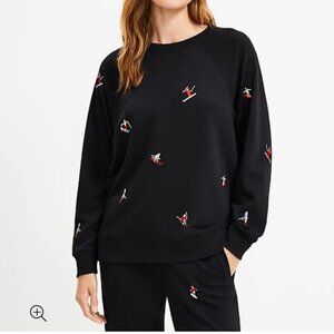 Lou & Grey Ski Cozy Cotton Terry Sweatshirt Top Black Winter Oversized Size XS